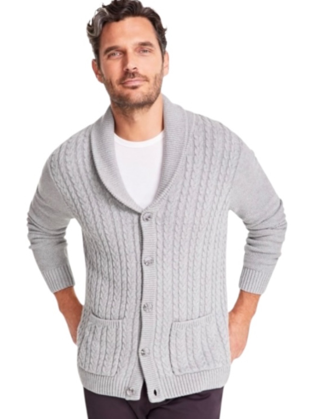 Club Room Men's Chunky Shawl Collar Cardigan Sweater, Soft Grey Size XL - NWT
